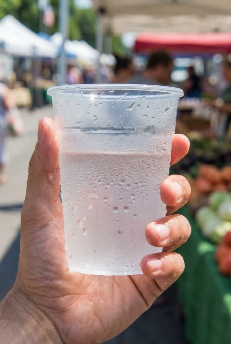 Icy cold water at the market